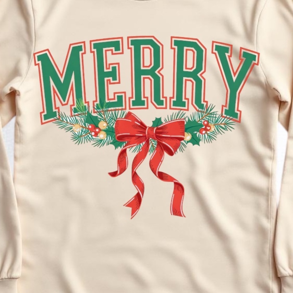Merry Christmas Bow T-shirt White with Pink, Green S M L XL XXL Classic tshirt